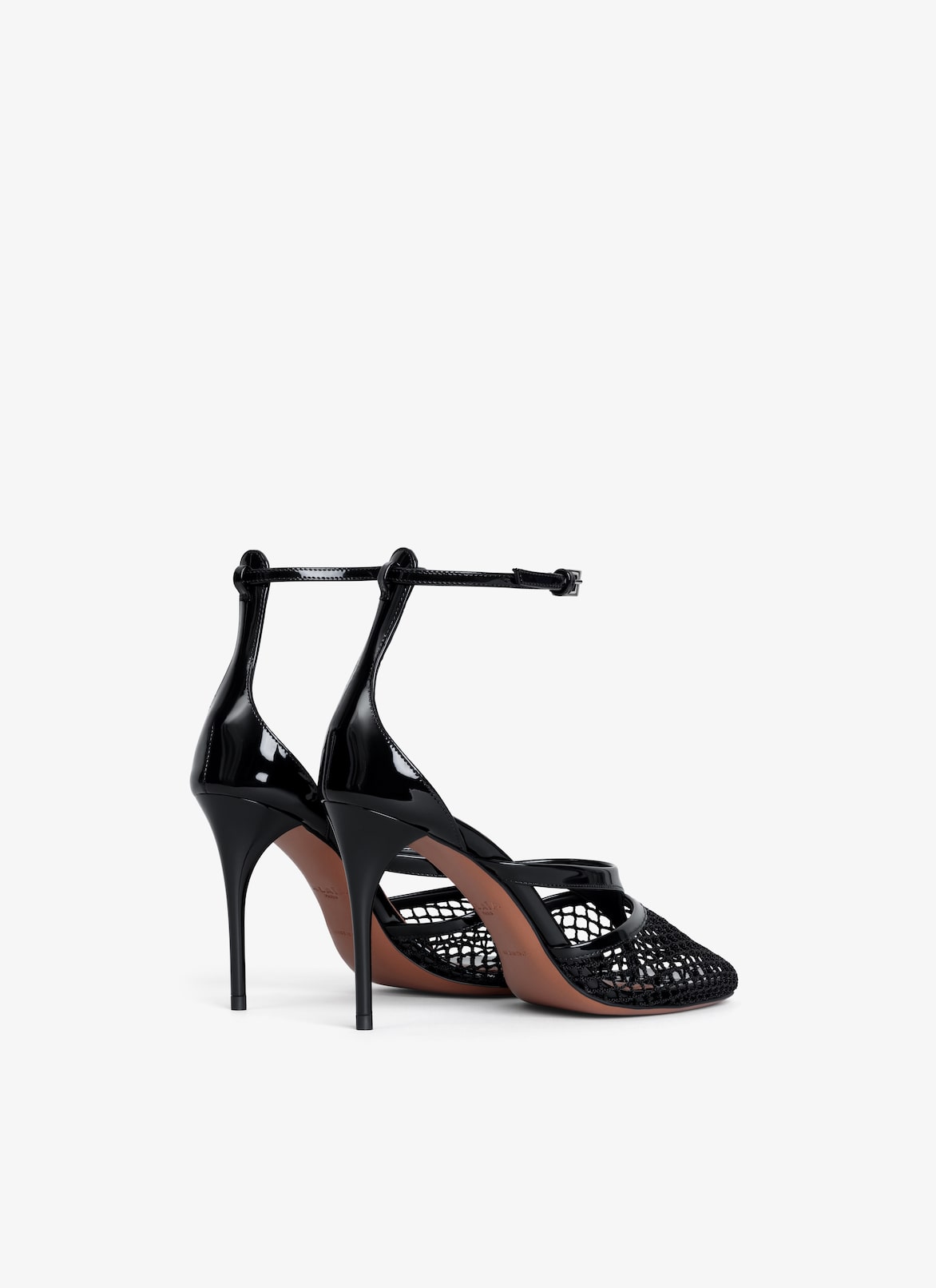 INFRADITO SANDALS IN FISHNET & LEATHER ALAÏA BLACK INFRADITO SANDALS IN FISHNET & LEATHER
